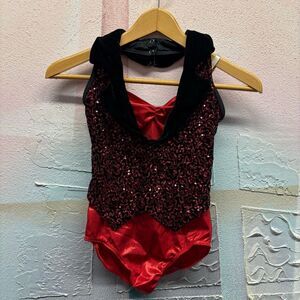 Weissman Dance Costume Leotard 5786 Burlesque Cabaret Jazz Tap Black Vest Red MC